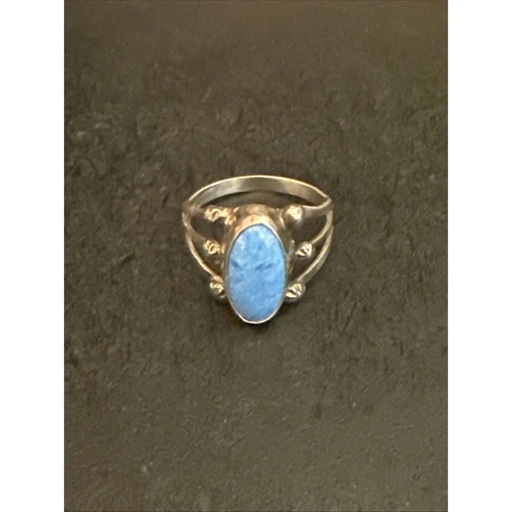 Vintage Southwest Style Sterling Silver Turquoise Ring Size 6 1/2